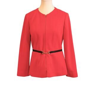VTG Mister A of New Bedford Women's Red Full Zip Blazer W/ Gold Clasp Belt sz S